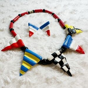 Vintage 1980s Flying Colors Necklace and Earrings Set